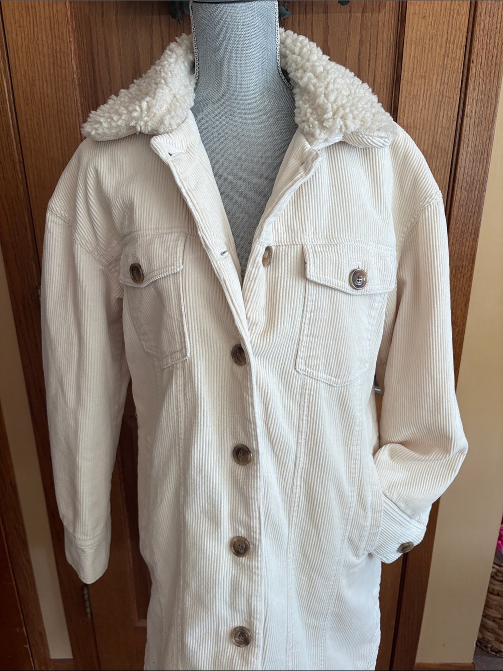 LUCKY BRAND Sherpa Collar Quilted Corduroy Jacket Barn Coat Lk New Sz Medium